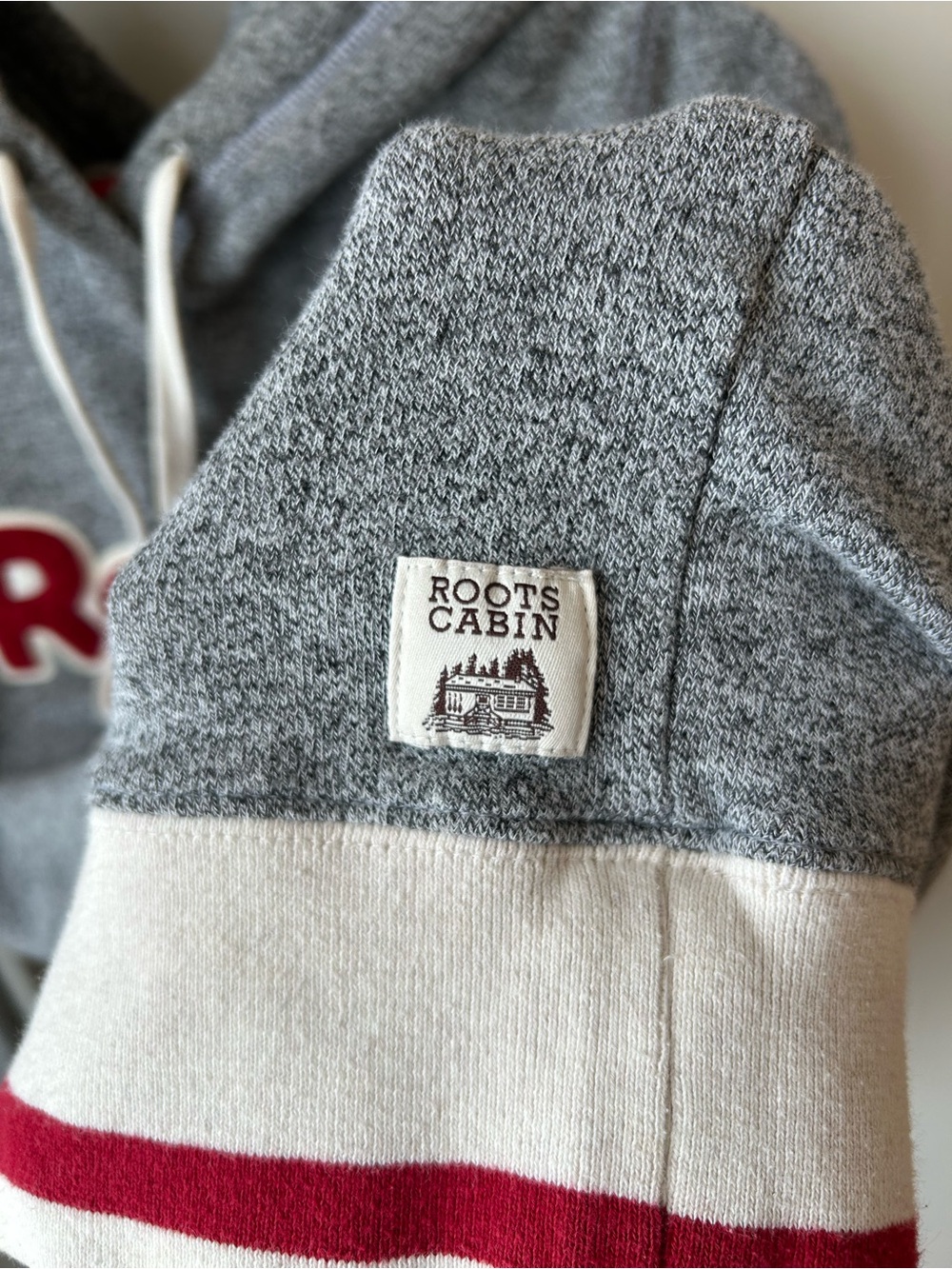 Roots Cabin 1973 Hoodie XS Grey Red Heritage Canadian Cozy Pullover - Picture 4 of 9